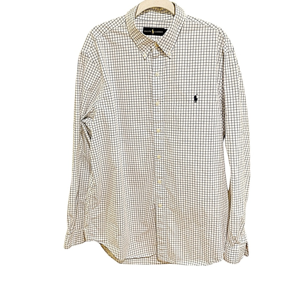 Signature Ralph Lauren Men's Plaid Shirt White & Black Checkered Design- Size XL